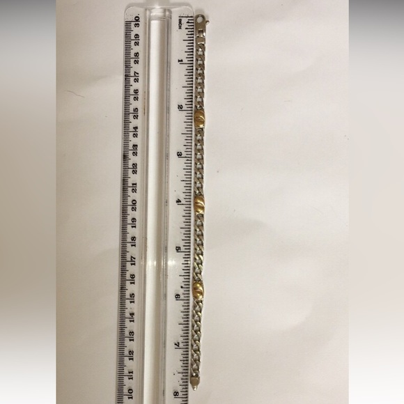 Real 925 Sterling Silver & Solid 750 18K (not 14K ) Yellow Gold Unisex Bracelet - Picture 7 of 10